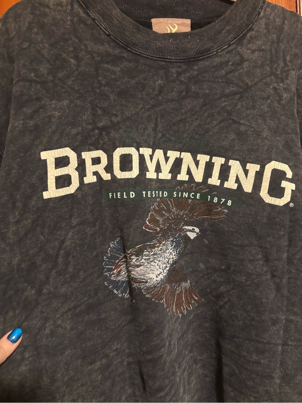 BROWNING Vintage Men's Black Acid-Wash Logo Crewneck Sweatshirt Size XL - Picture 3 of 6